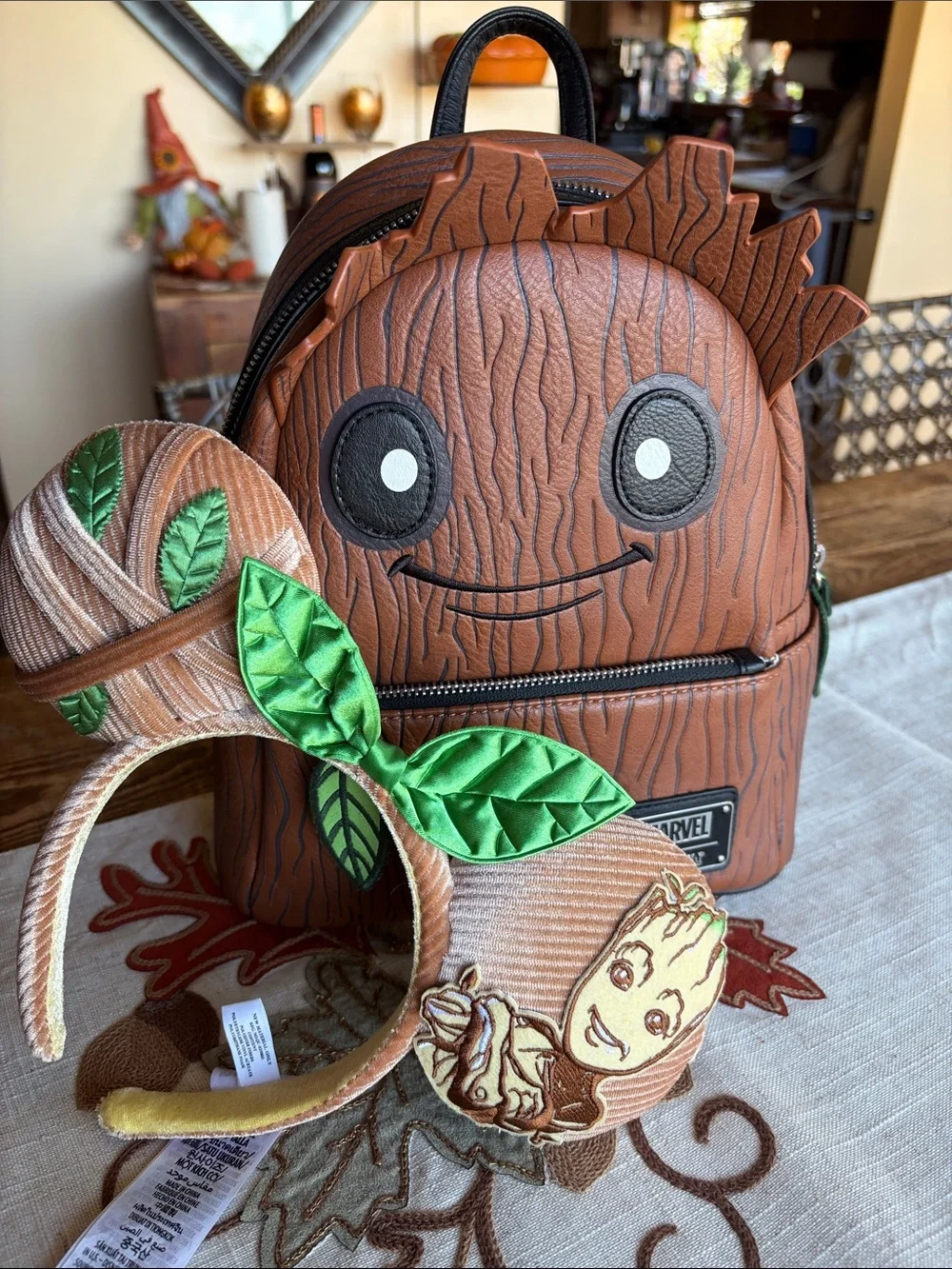 Marvel Kids Groot Brown Mini Backpack with Brown & Green Headband